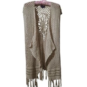 Artesia Cream Open-Front Crochet Boho Vest Coverup